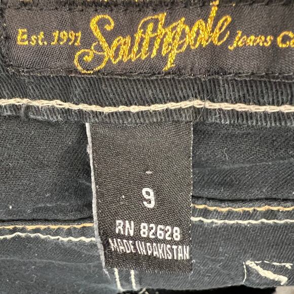 Y2K Southpole Denim Jean Short Womens Size 9 Black Contrast Embroidered & Bling - Picture 6 of 7